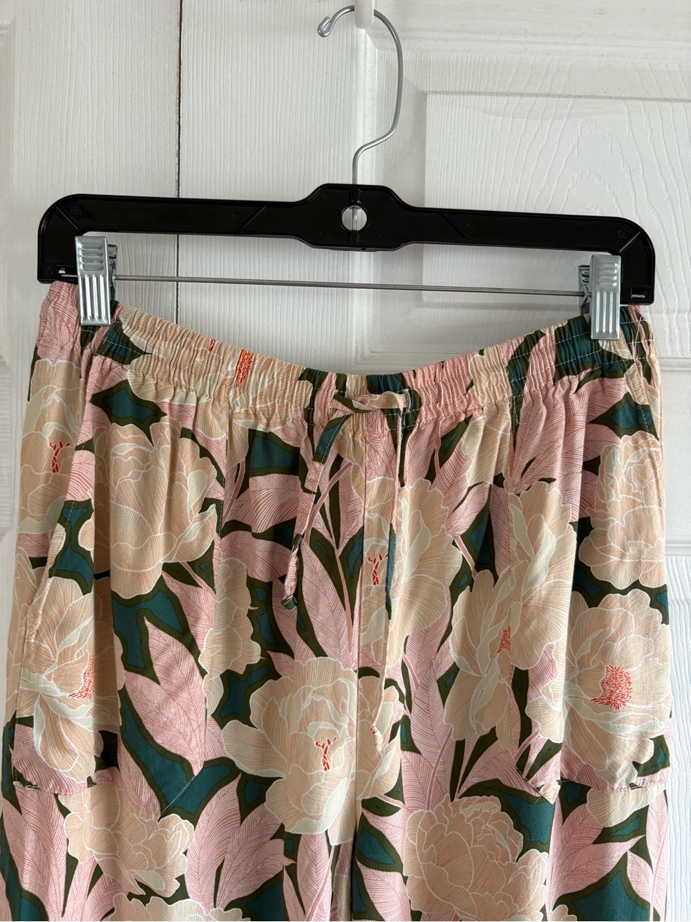 Anthropologie Black Rainn‎ Pink Green Floral Boho Garden Pull On Pants M Peony - Picture 3 of 8
